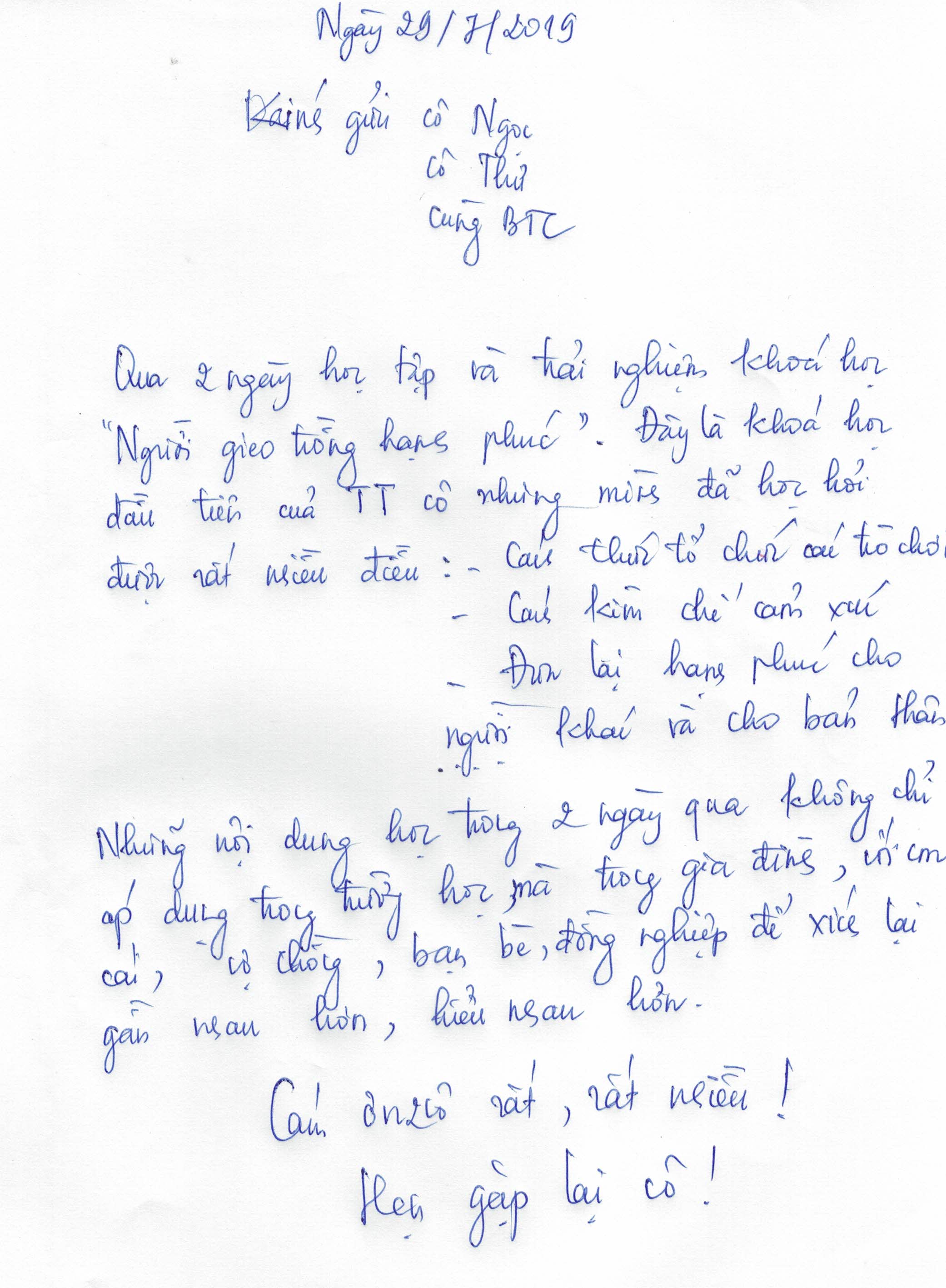 Thư – Ngày 29/7/2019