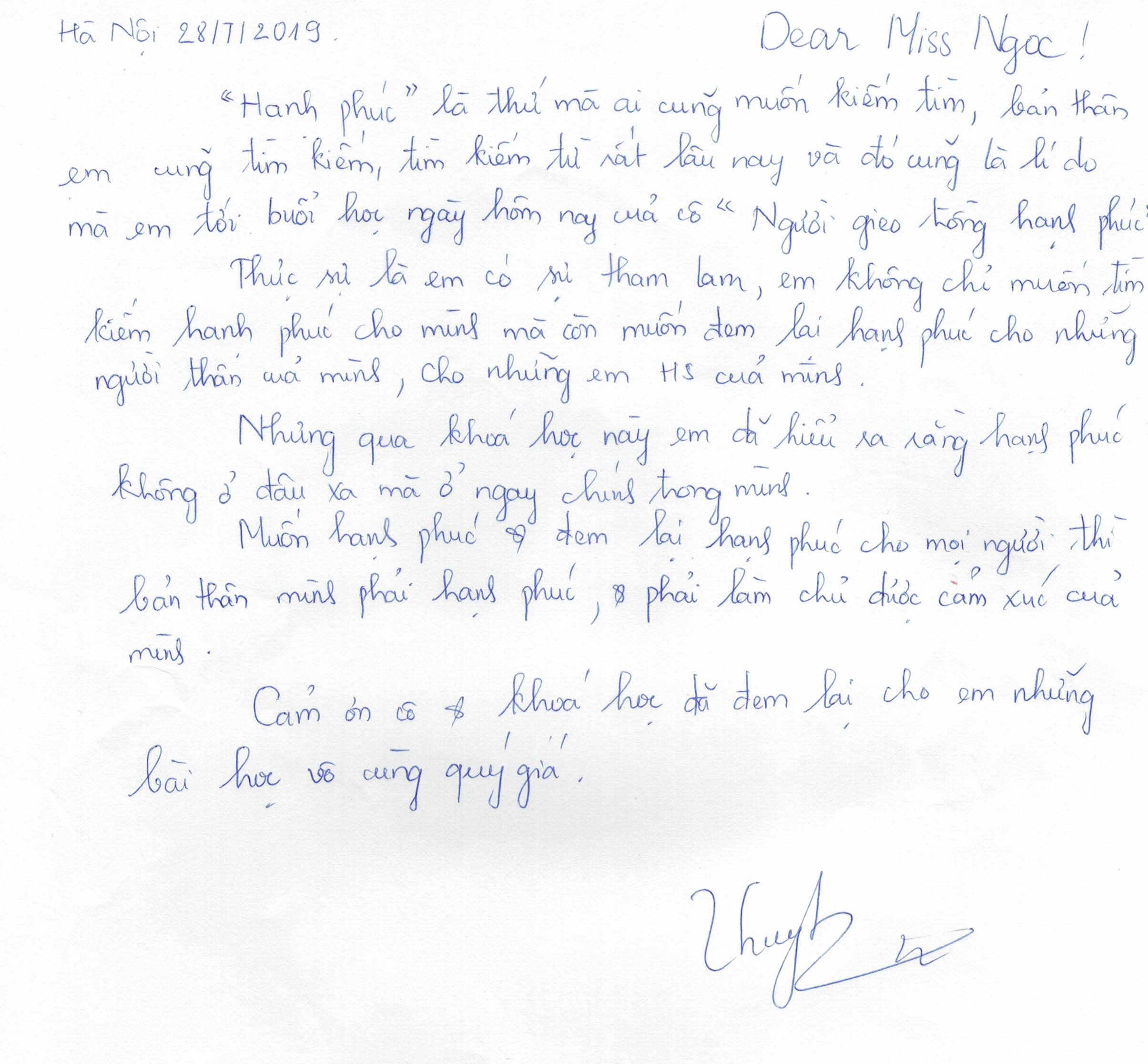 Thư – Dear Miss Ngọc