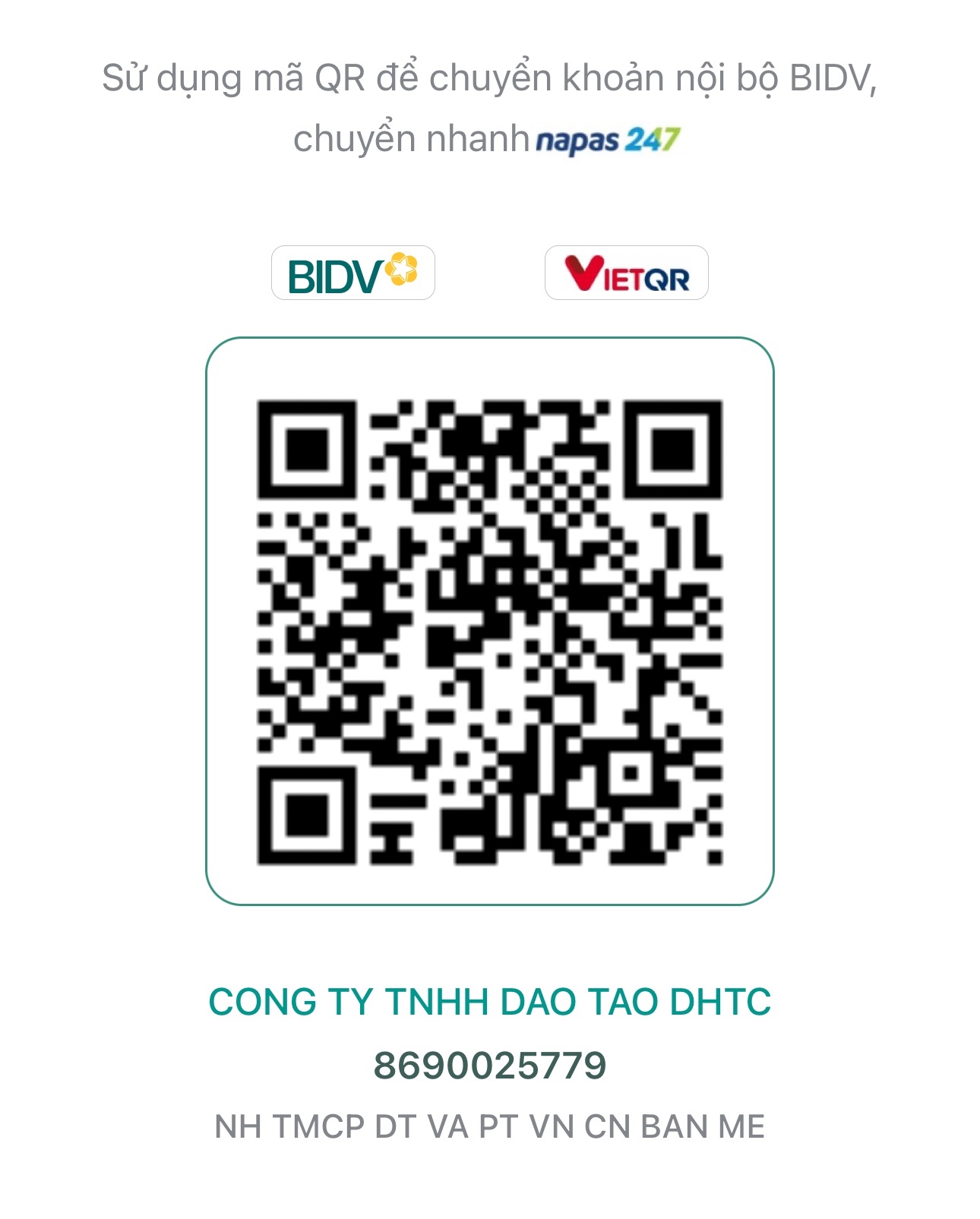 QR thanh toán BIDV – CÔNG TY TNHH ĐÀO TẠO DHTC